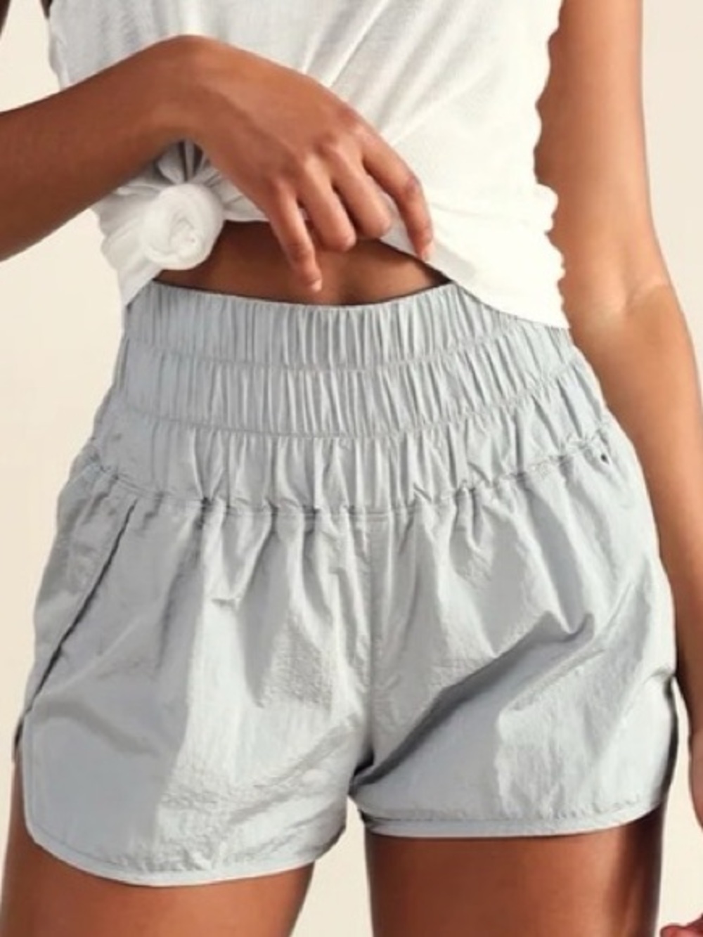 NEW FP Movement Gray High-Waist Smocked Active Shorts